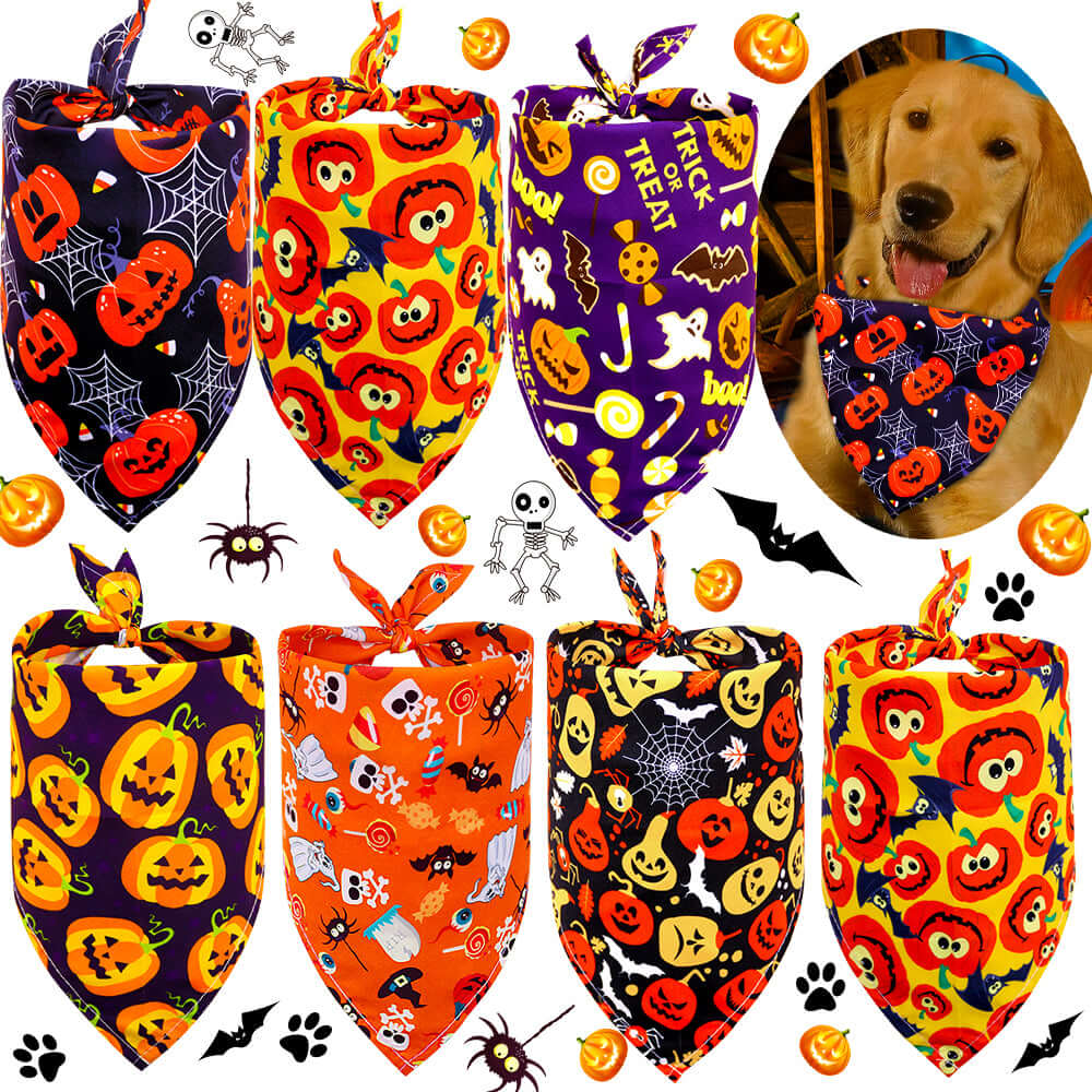halloween dog bandanas bulk, 30pcs festive pumpkin and spooky pet bandanas for small dogs and cats