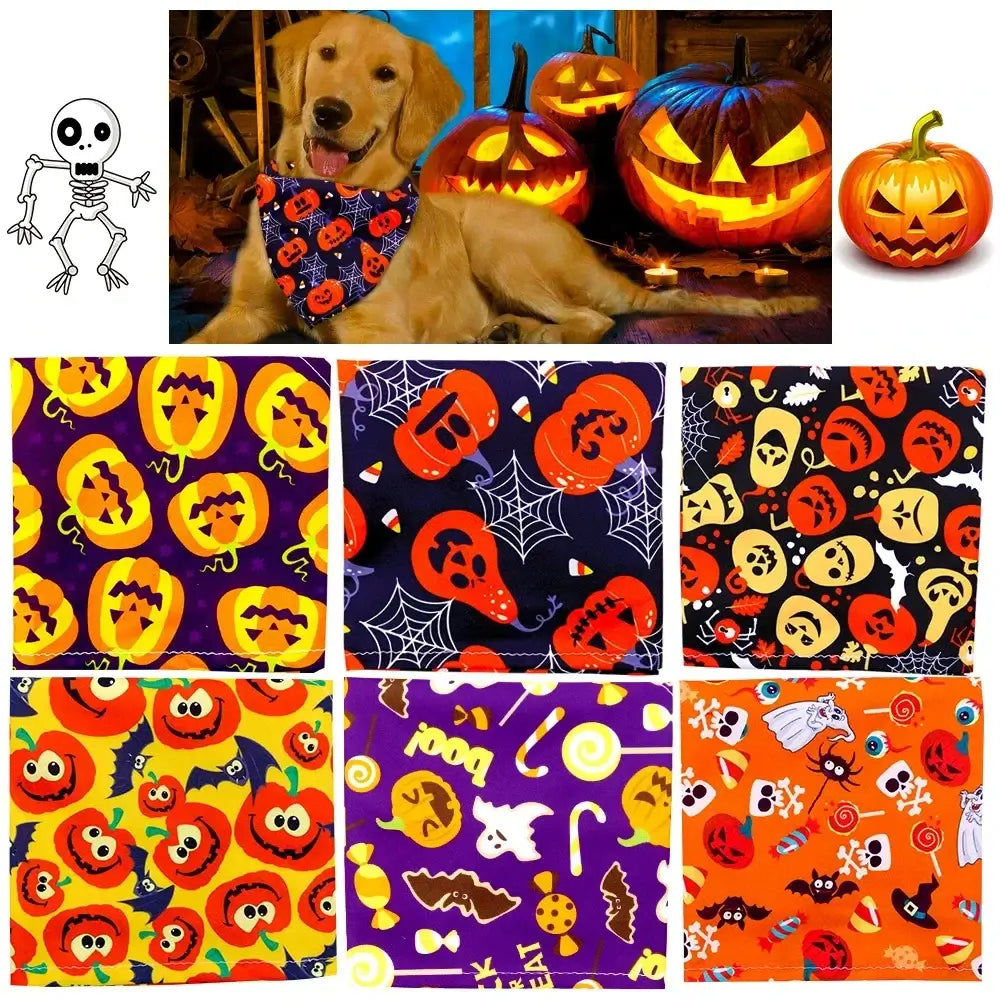 halloween dog bandanas bulk for small dogs and cats, 30pcs autumn grooming bandanas with festive pumpkin and skull prints