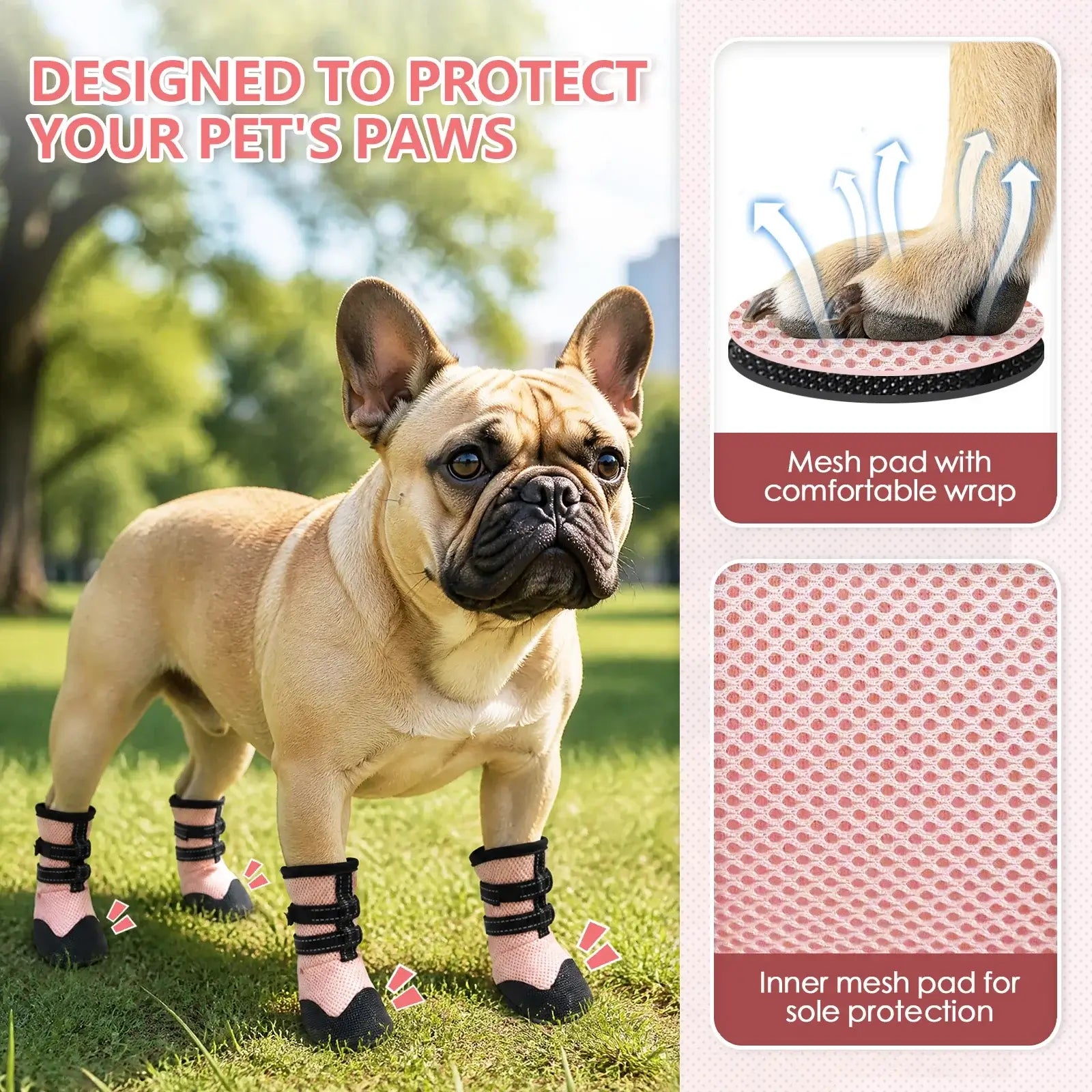 breathable anti-slip dog boots for paw protection on hot pavement, outdoor walking, dirt and insect shield