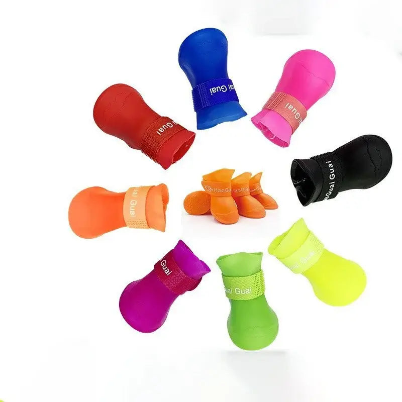 Colorful dog waterproof rain boots for small and large pets, anti-slip rubber shoe set for outdoor use