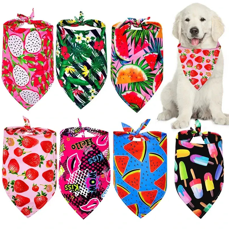 bulk dog bandanas colorful summer pet scarf set for dogs and cats, fruity and playful designs