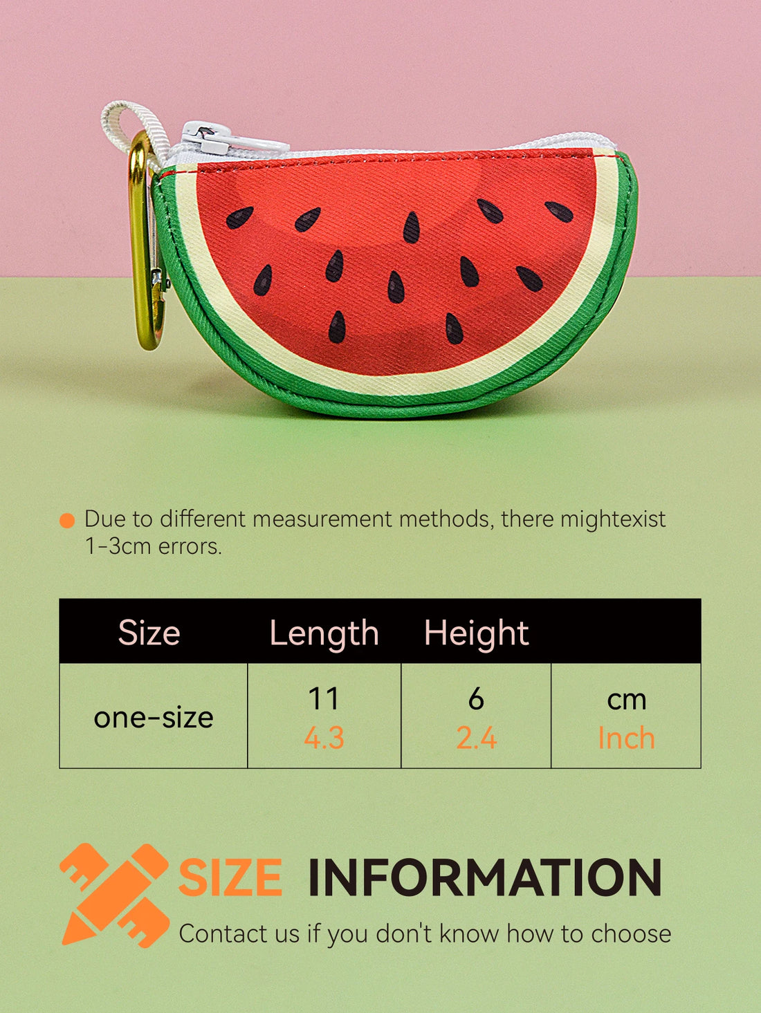 dog poop bag holder dispenser with cute watermelon print, zipper pouch, and clip for attaching to dog leashes