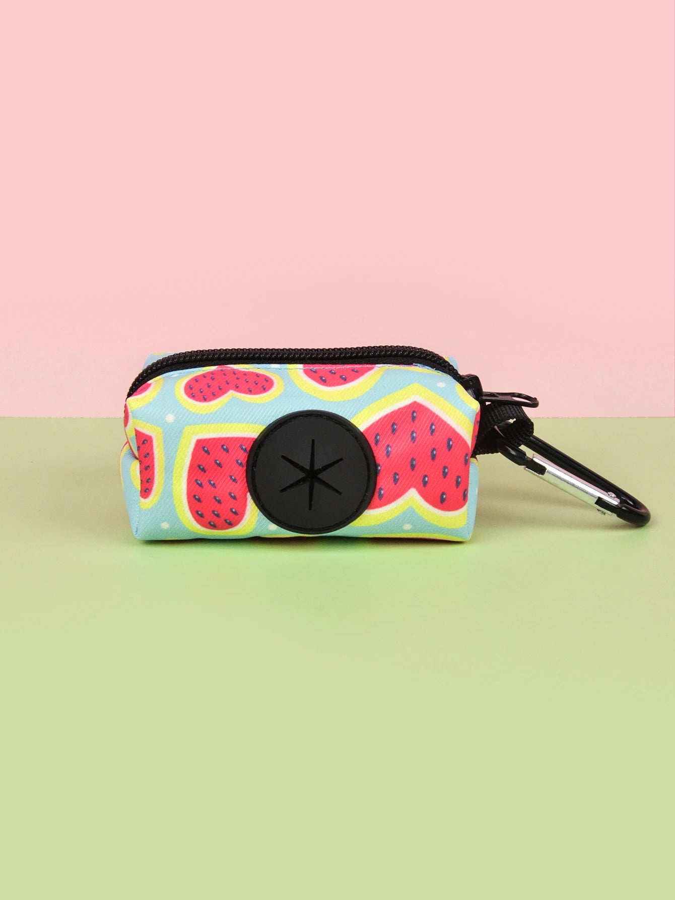 cute dog poop bag holder dispenser, XIGUA size L, watermelon print, clip-on for dog leashes, Valentine&