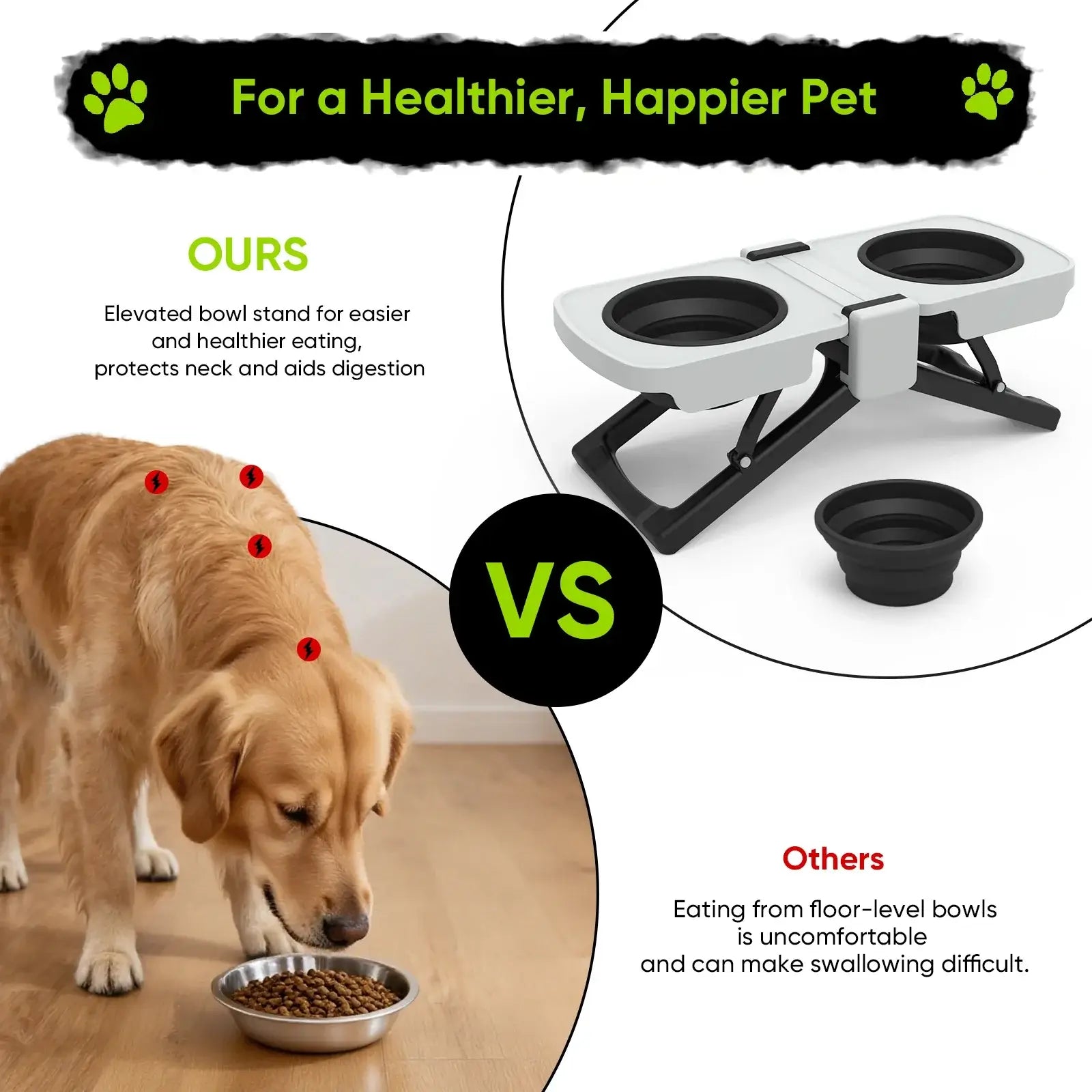 portable elevated dog bowls stand with collapsible silicone double diner bowl, 5 cups capacity, travel-friendly food and water set