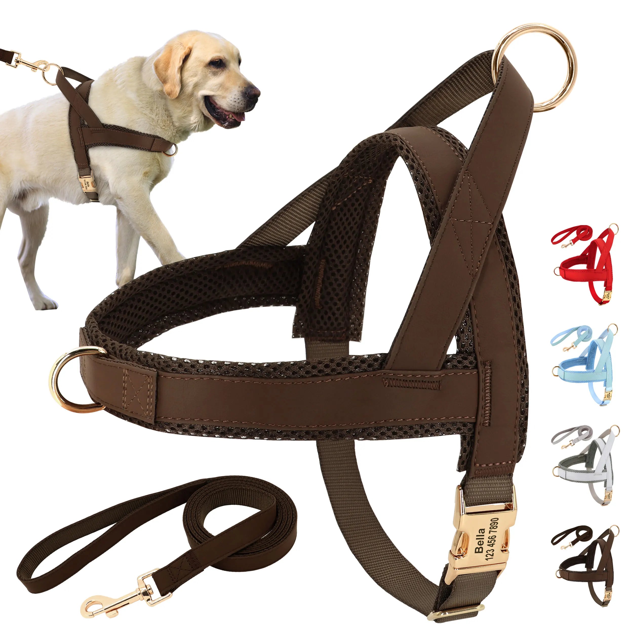 personalized no pull dog harness leash set for small medium large dogs, adjustable leather pet vest with leash
