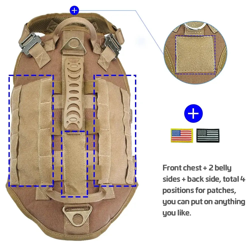 tactical dog harness with pouches, military no pull vest for medium large dogs, padded adjustable MOLLE harness
