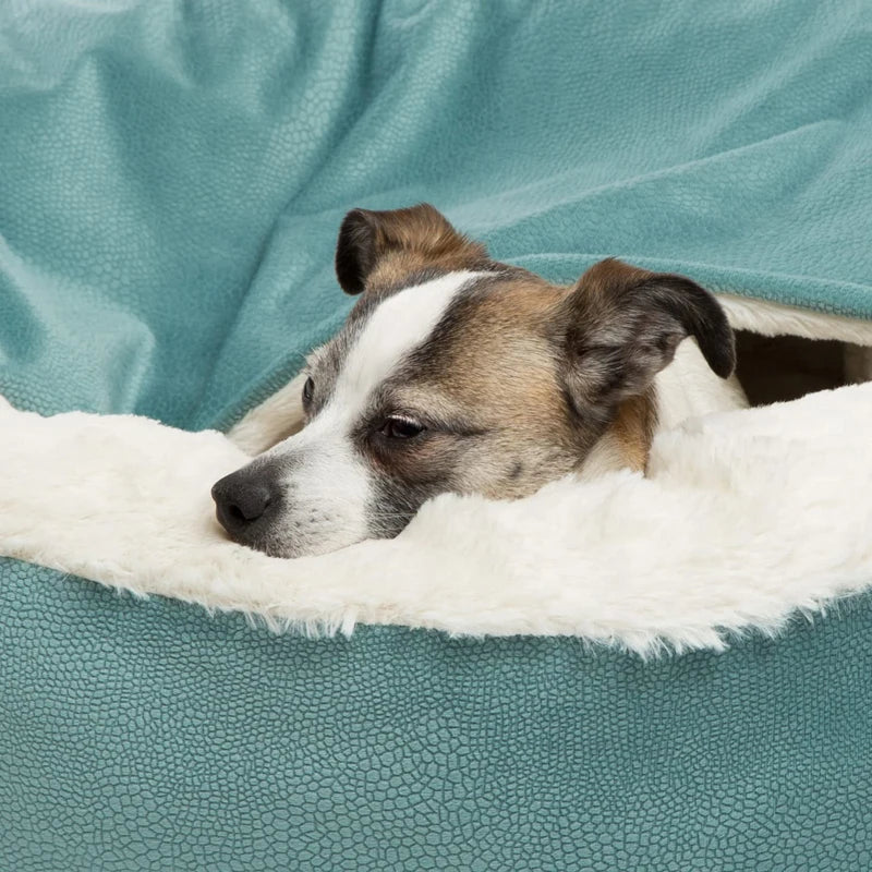orthopedic waterproof dog bed with hooded blanket for warm, cozy sleep, dirt resistant and washable