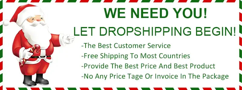 Image of Santa Claus promoting dropshipping services with messages about customer service and shipping offers.