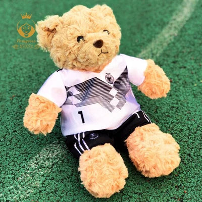 plush football player toy teddy bear in Neuer color jersey, soft 10 cm stuffed souvenir for children