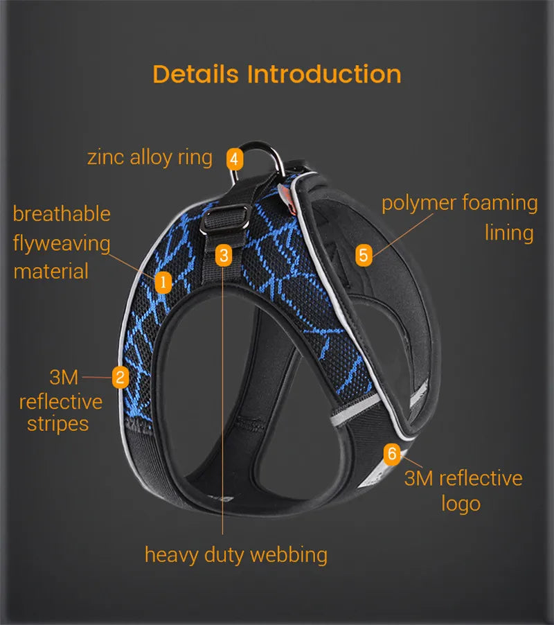 Dog Harness Reflective No Pull Choke Free Pet Harness for Small Medium Dogs Breathable Padded Harness Vest for Bulldog Chihuahua
