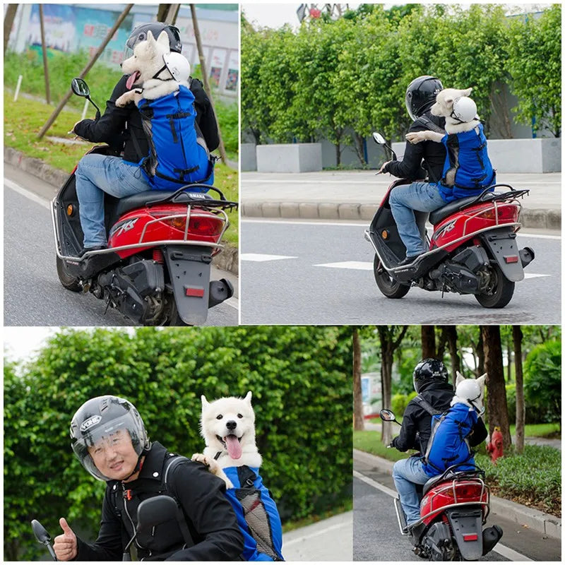 Breathable dog carrier backpack for motorcycle and outdoor travel, secure mesh pet backpack for dogs