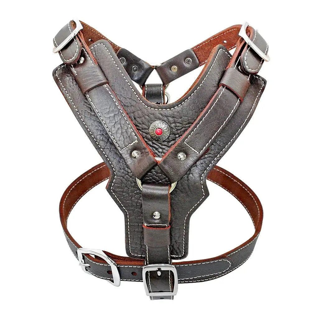 Durable Dog Harness Large Dogs Genuine Leather Harnesses Pet Training Vest With Quick Control Handle For Labrador Pitbull.