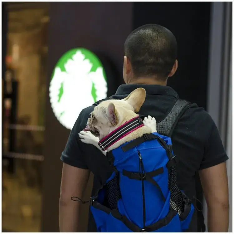 Hiking Pet Dog Carrier Backpack - Breathable Outdoor Travel Bag with a dog securely nestled in the backpack.