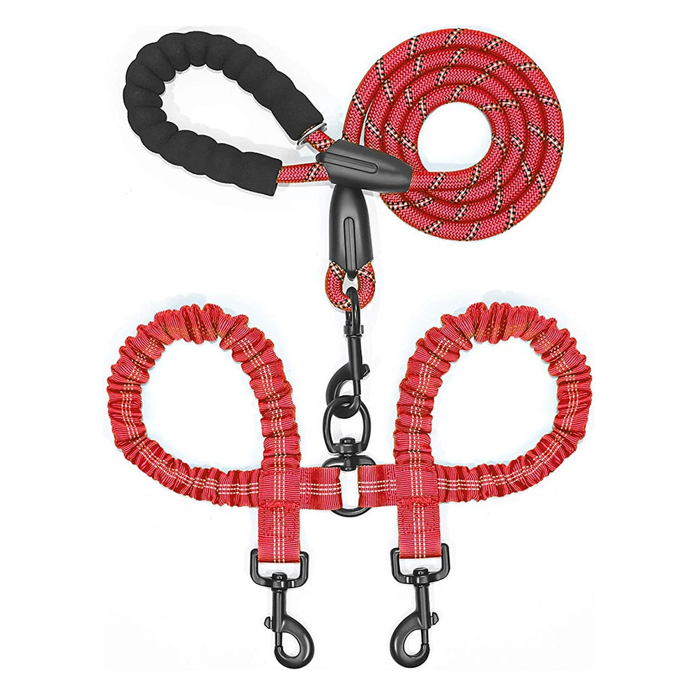 Pet Dog Leashes Walk 2 Two Dogs Nylon Leash Coupler Double Ropes Twin Leads Walking Dog with Poop Bag Multi Leashes 1.5+0.5M