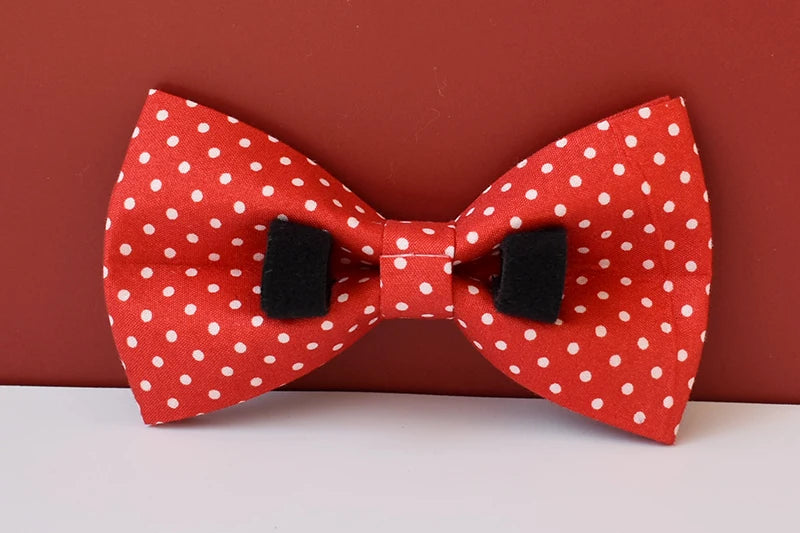 adjustable red bowtie dog collar, red polka dot bow tie pet collar with quick release buckle for small dogs and cats