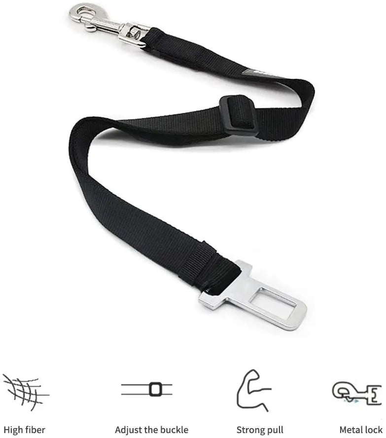 Dog car seat belt nylon safety leash with metal lock, adjustable buckle, and strong pull protection for travel pets