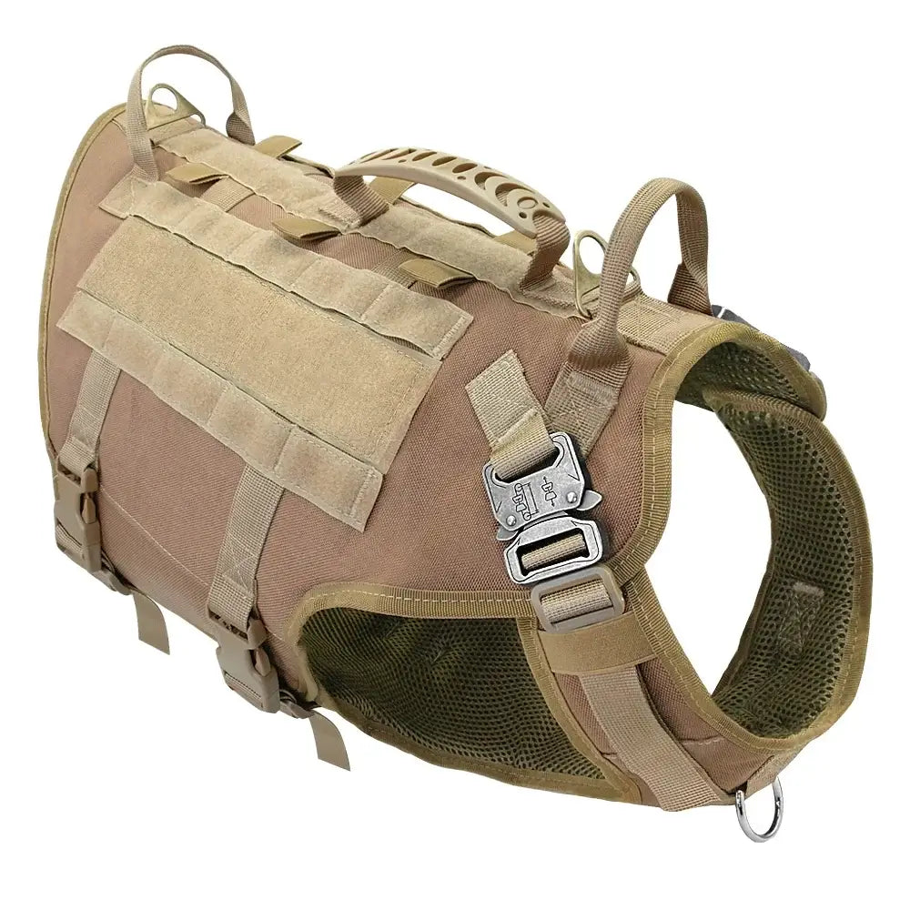 tactical dog harness with pouches, blank khaki padded no pull vest for medium large dogs, water-resistant nylon