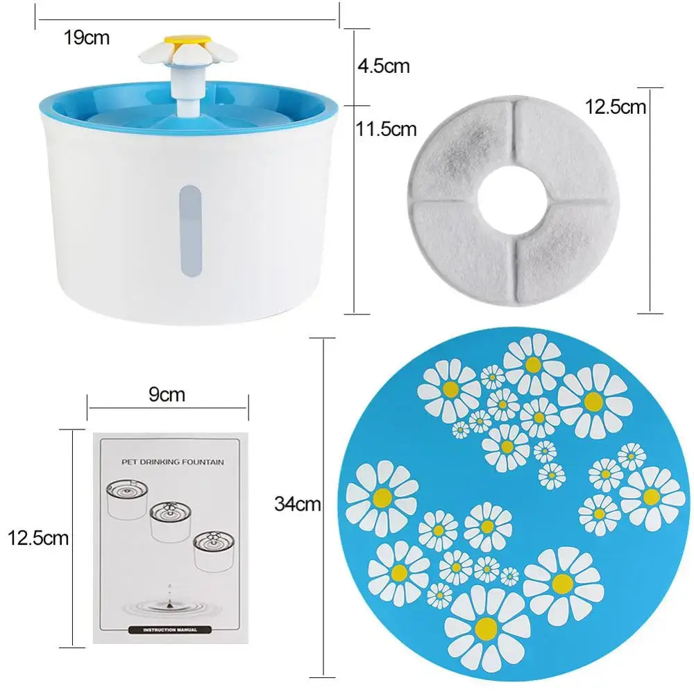automatic cat water fountain 1.6L pet drinking dispenser with flower design and replacement filter