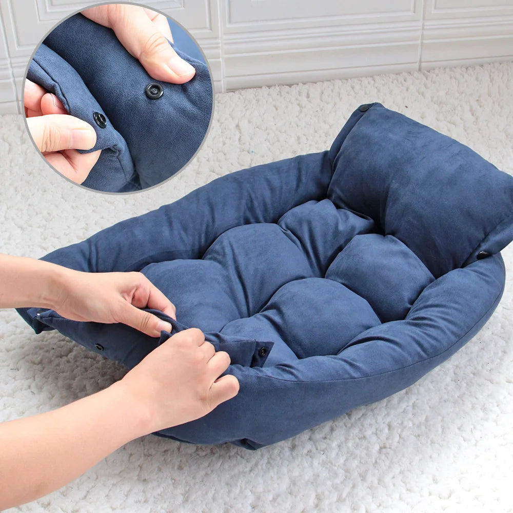 3 in 1 dog bed mat with removable cover, soft warm navy pet sofa bed for dogs and cats, easy to wash