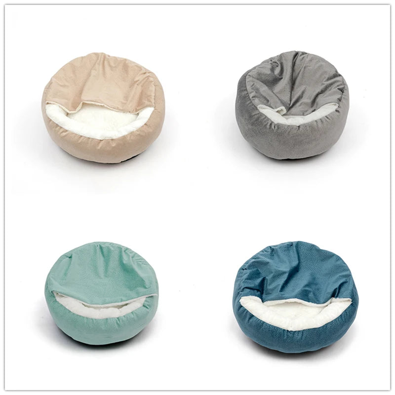 orthopedic waterproof dog bed with hooded blanket for dogs and cats, warm washable cushioned pet bed