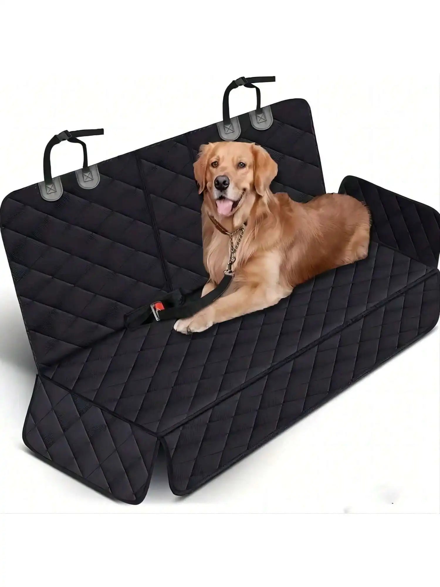 waterproof dog car seat cover pet travel carrier mattress with middle seat armrest, black quilted dog car seat protector
