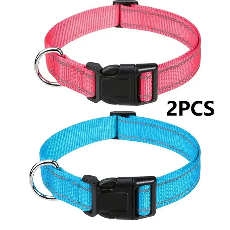 small dog choker collar 2PCS pink blue nylon buckle puppy neck collars for dogs, decorative and adjustable