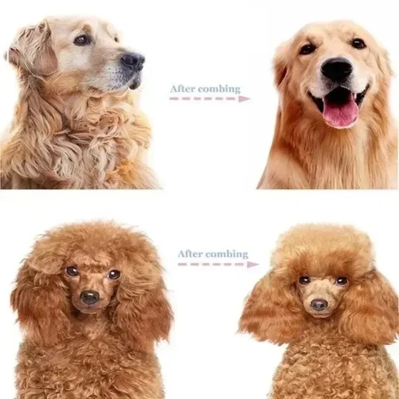 self cleaning pet deshedding brush for dogs and cats, after-combing pet grooming results, hair remover tool