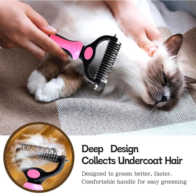 self cleaning pet deshedding brush for cats and dogs, removes undercoat hair and prevents matting