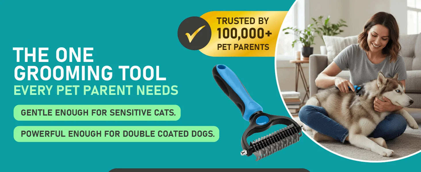 pet deshedding brush for dogs and cats, dual-sided grooming tool for mats, tangles, and shedding