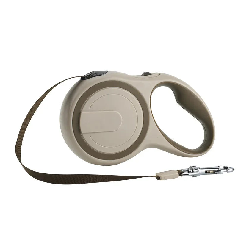 Khaki retractable dog leash for large dogs, 8M 50KG reflective nylon durable walking lead with handle
