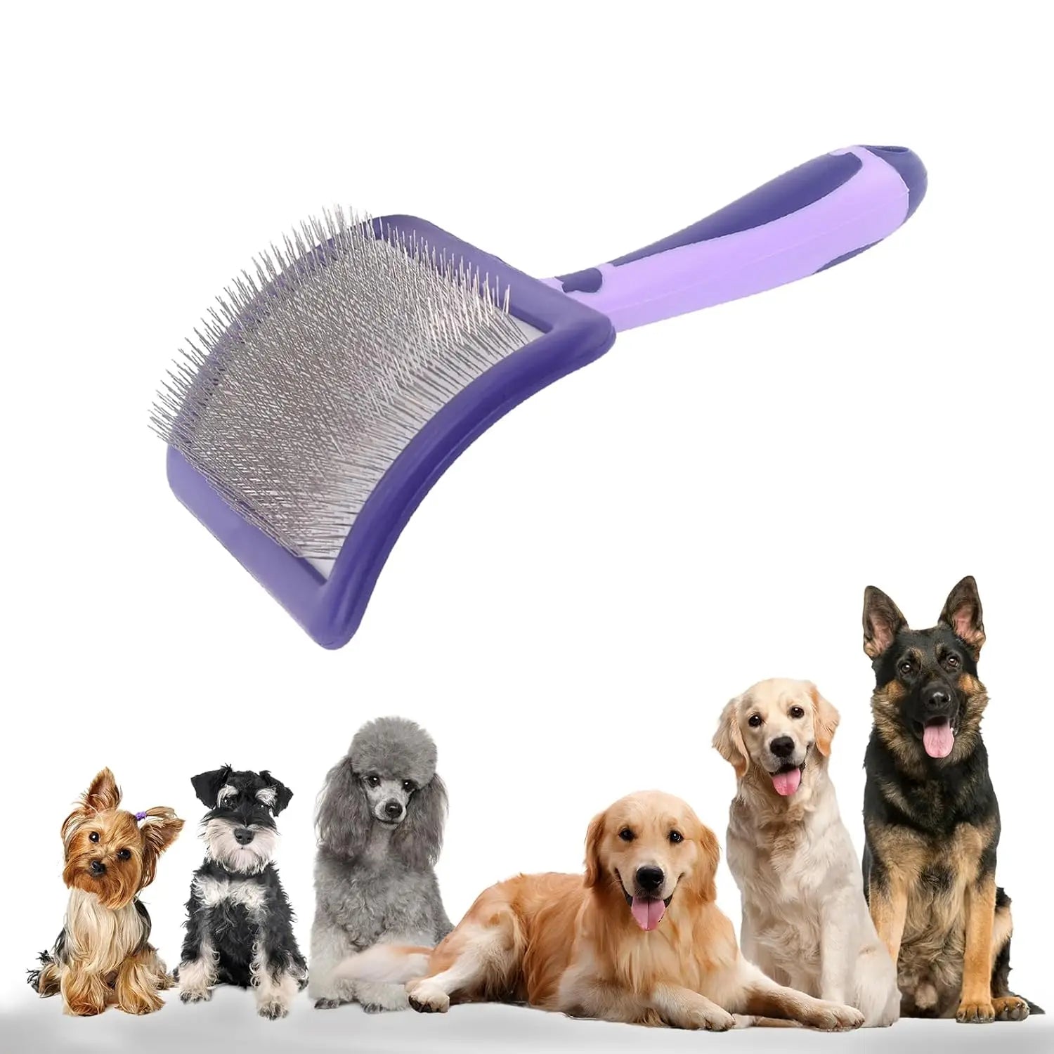 dog grooming brush for poodles for dematting and detangling pet hair on poodles, shepherds, pitbulls, yorkies, and retrievers