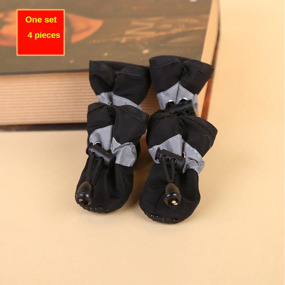 water-resistant dog shoes for small dogs, black 4pcs PU canvas rubber outdoor rain boots, one set