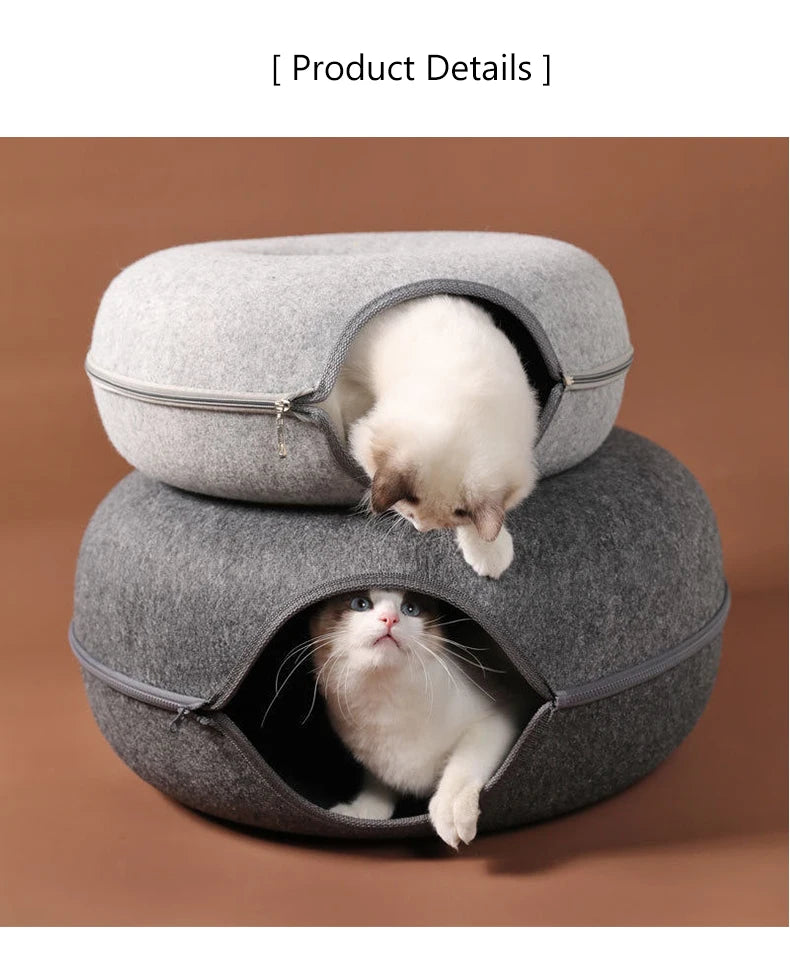 round cat tunnel bed cozy donut nest cat house and scratching cushion for kittens, interactive hideaway