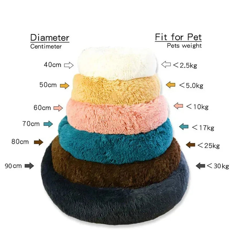 washable plush donut cat bed in multiple sizes for pets up to 30kg, soft cozy winter sleeping nest