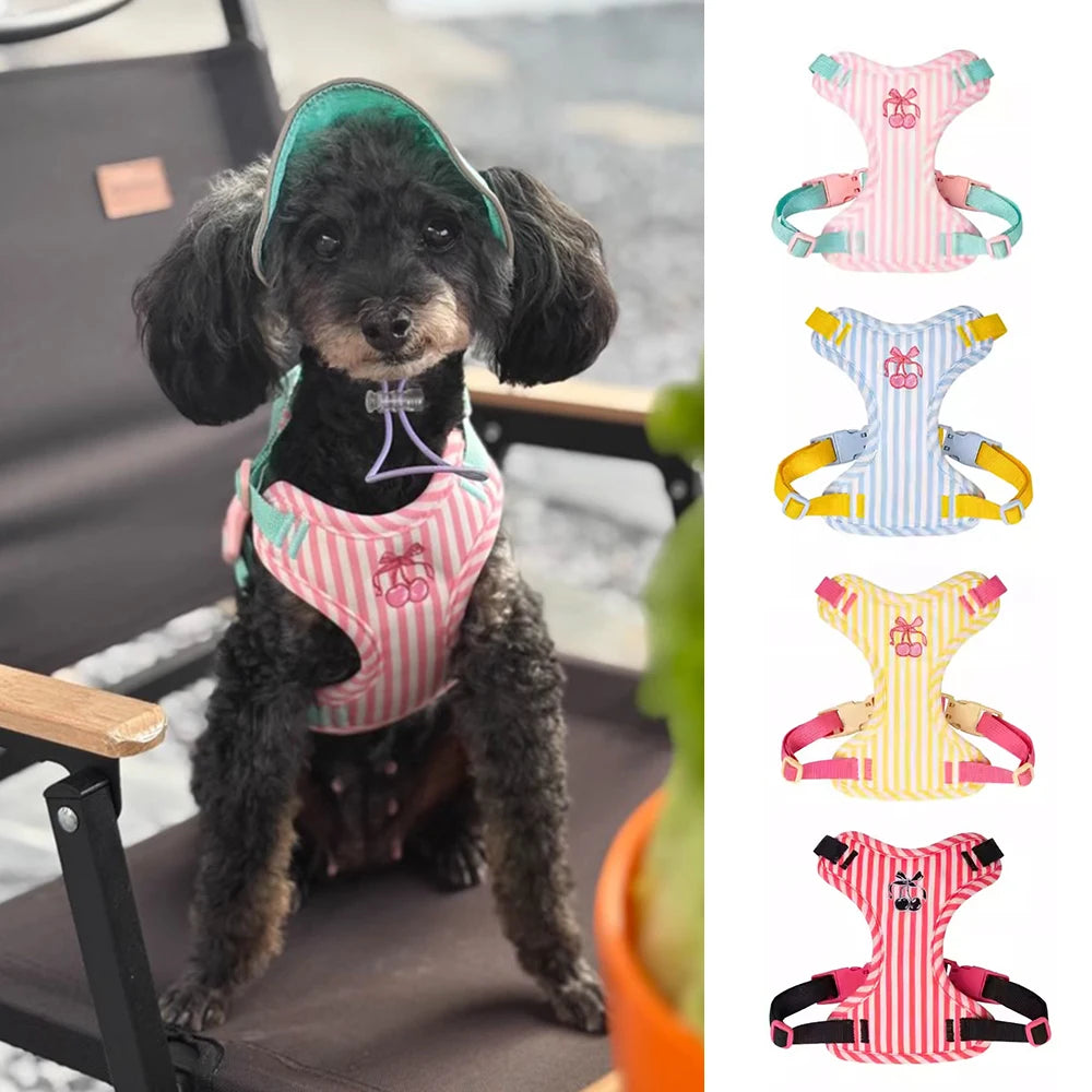small dog harness leash set with cute plush doll, striped adjustable vest harness for small dogs