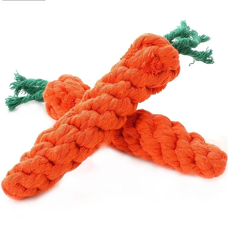 carrot shape dog chew toy orange cotton rope knot toy for dogs and cats, bite-resistant indoor pet accessory