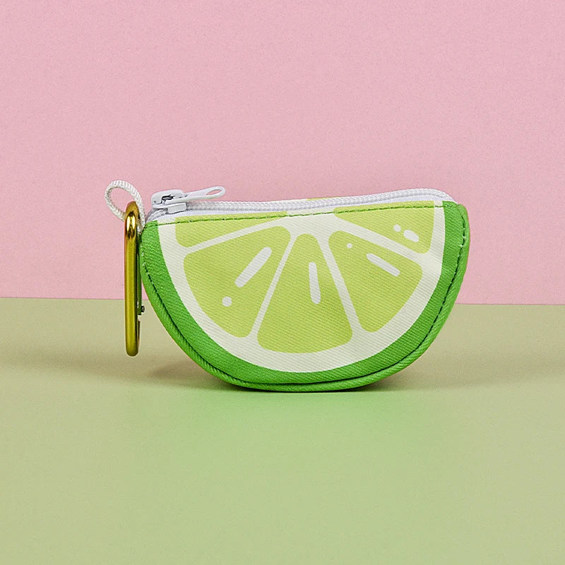 Cute citrus print dog poop bag holder dispenser with zipper, clip, and compact pouch design for leashes
