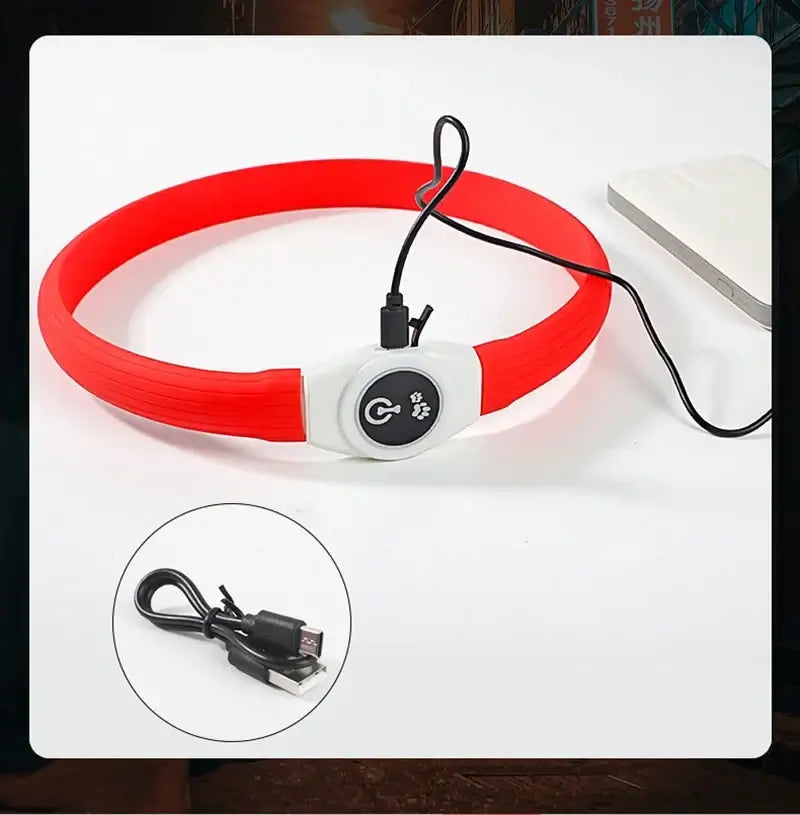 LED dog collar with USB charging, waterproof PVC, 3 light modes, bright red safety collar for large, medium and small dogs