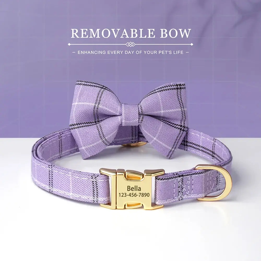 Custom Dog Collar Nylon Puppy Dog Collars With Cute Bowknot Engraved Pet Necklace Dog Collars For Small Medium Dogs Chihuahua