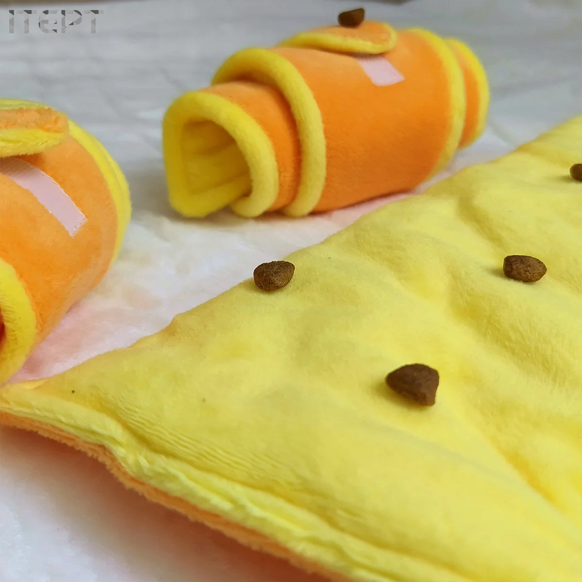 squeaky treat dispensing dog toy plush croissant for small to medium dogs, soft durable interactive plaything