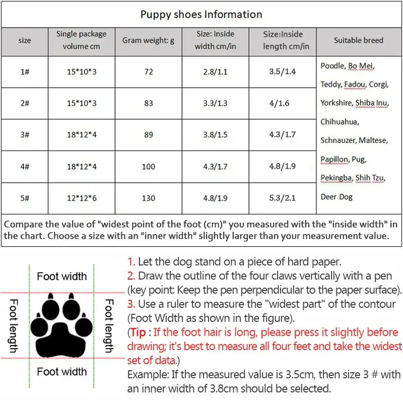 Dog Shoes Non-Slip Soles Thick Plush Protection Paw Pet Shoes Warm For Dog Non-Slip Dog Shoes Breathable Climbing Pets Booties size chart