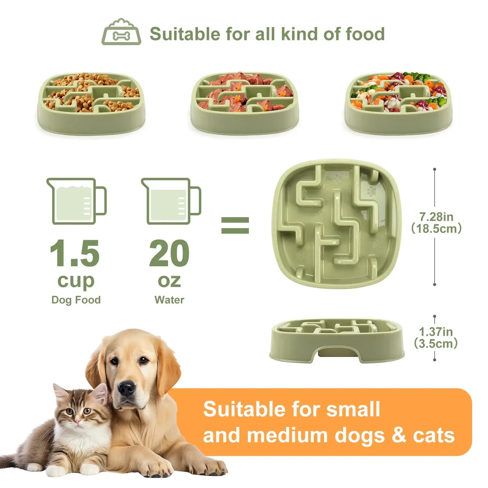 slow feeder dog bowl for small and medium dogs and cats, non-slip maze feeding dish