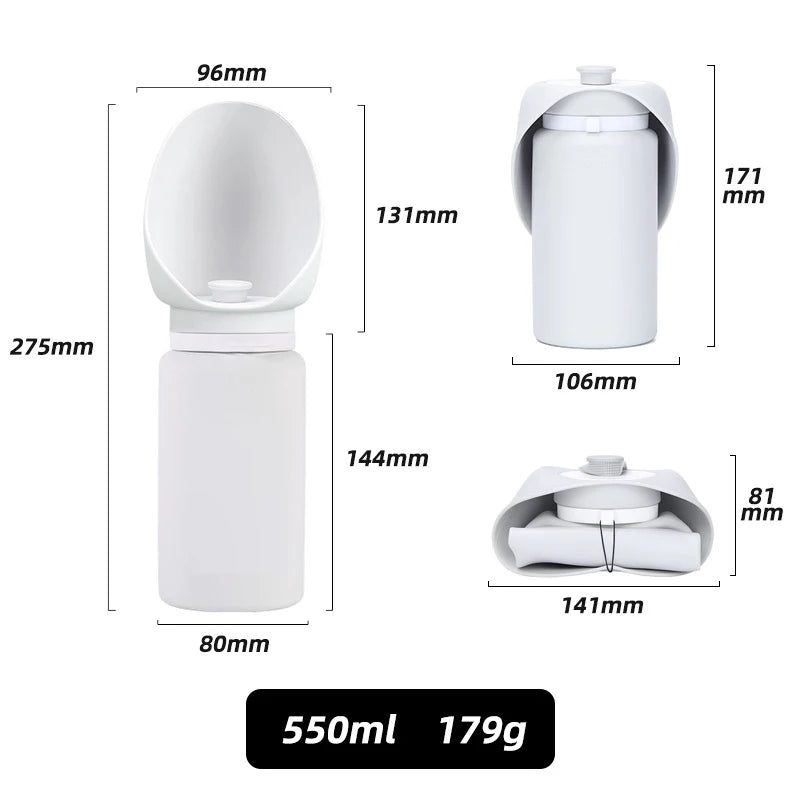 portable dog travel water cup 550ml light gray foldable silicone bottle with dimensions and compact pocket design