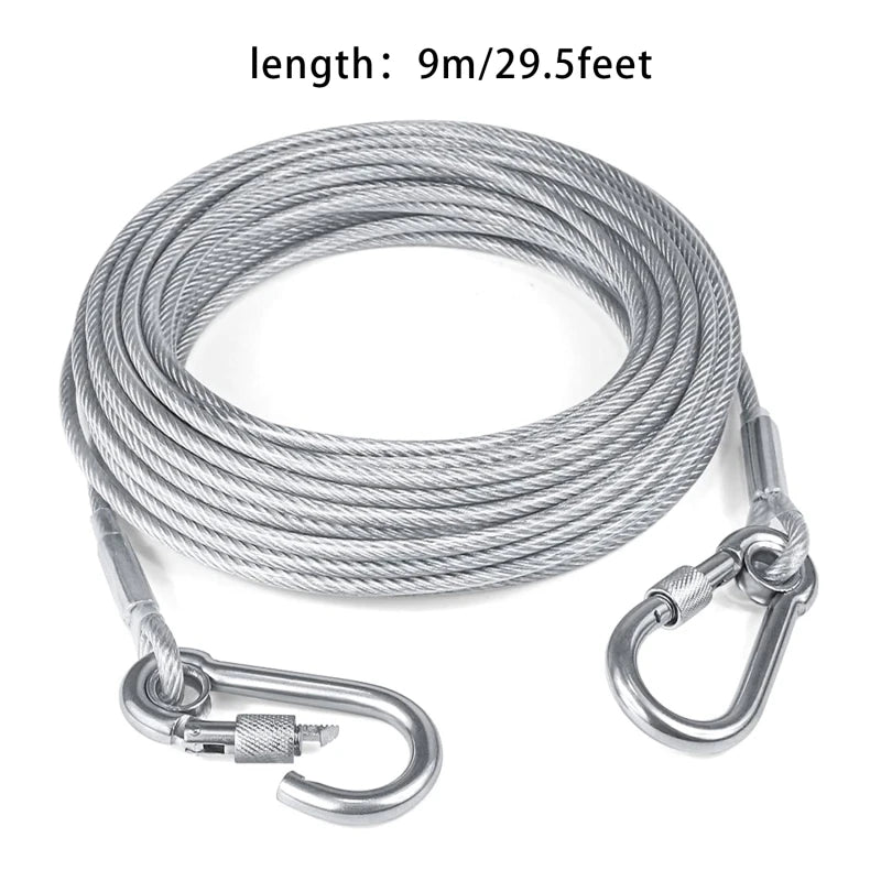 Dog Tie Out Cable,4.6m/9m/15m Dog Leash, Yard Walking Leash, Wire Dog Leash with Premium Clip for Dogs Under 250 lbs