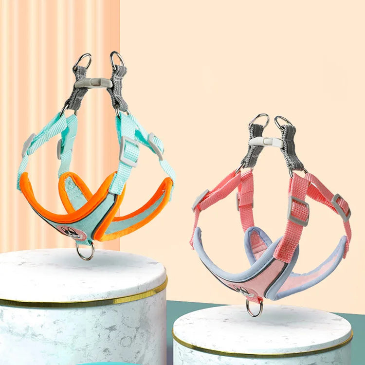 adjustable small dog harness leash set for small dogs, breathable buckle vest harness with leash attachment in turquoise and pink