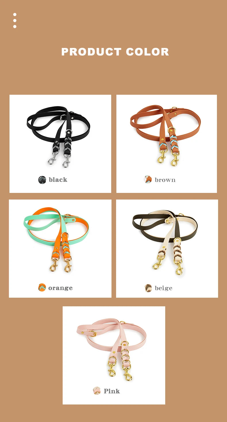 Hands free dog leash in black, brown, orange, beige, and pink, durable handmade multifunctional leash for medium and large dogs