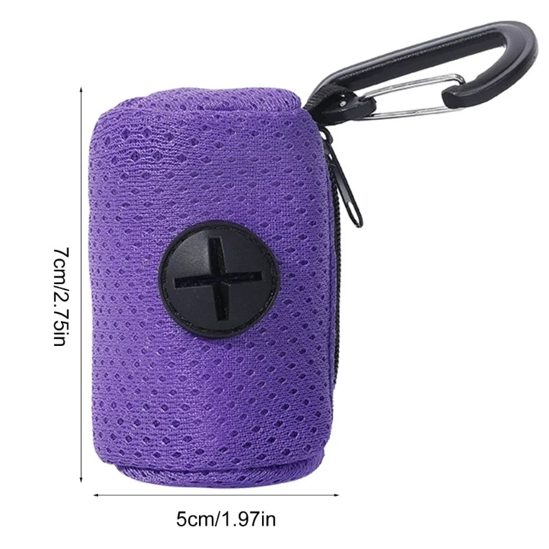 Purple dog poop bag holder with carabiner clip, 7cm x 5cm pet waste bag dispenser for dog cleaning