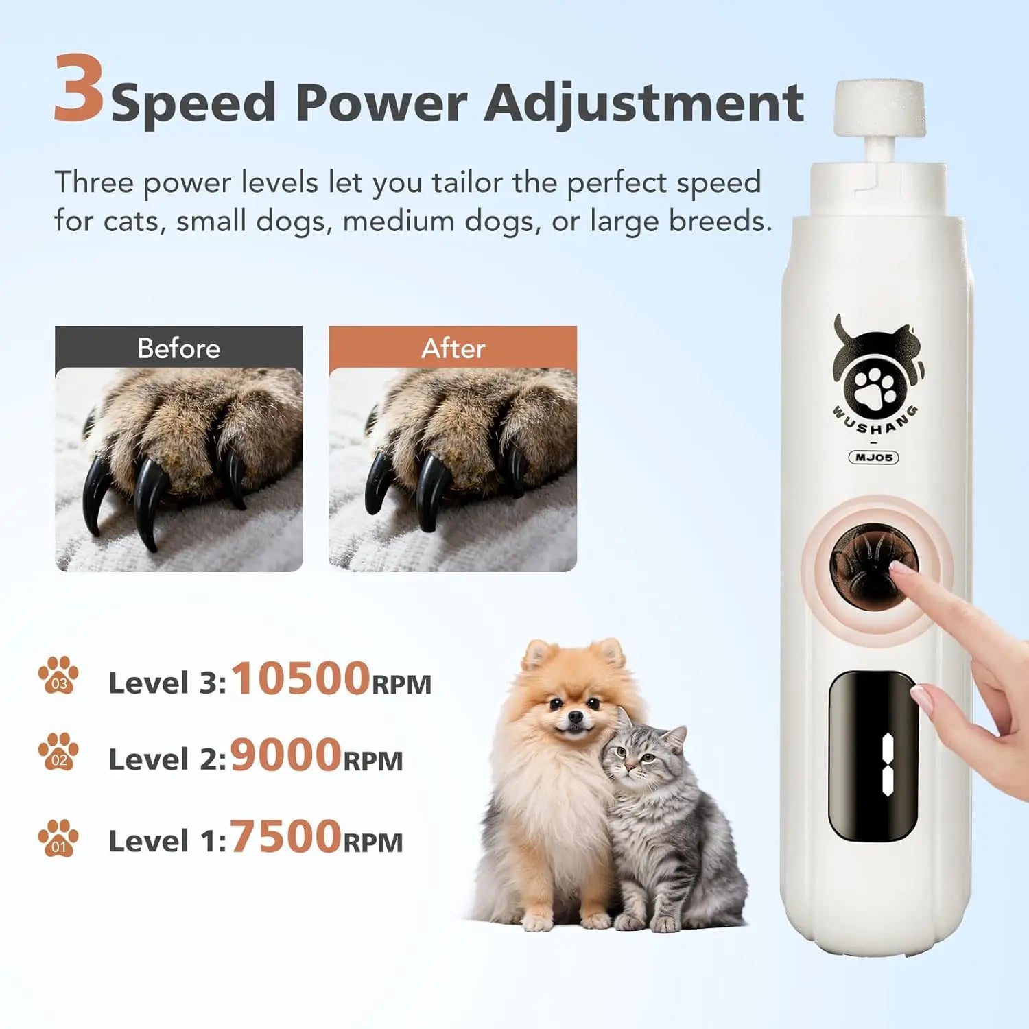 electric dog nail grinder with 3-speed power adjustment, digital display, and safe trimming for cats and dogs
