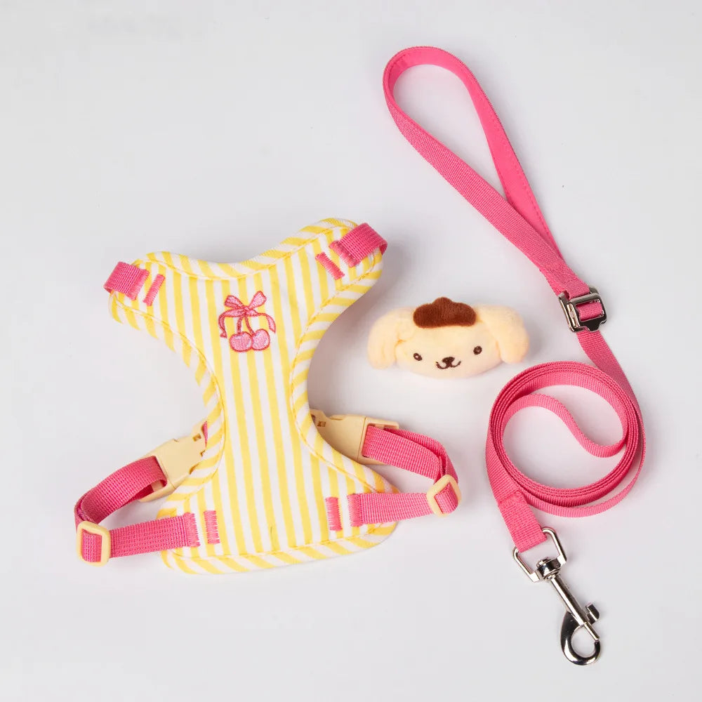 Elegant Puppy Harness Leash Set with Cute Plush Doll, Stylish Adjustable Vest Harness for Small Dogs, Fashion Walking Accessorie