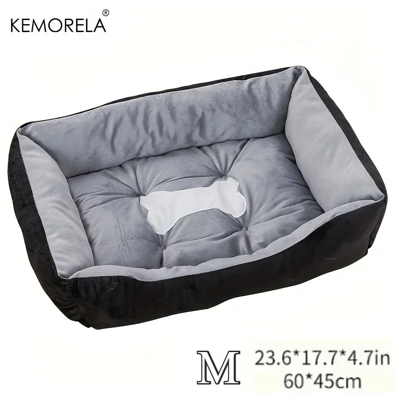 orthopedic plush dog bed, high rebound white PP filled support, breathable gray-black bed for small to large dogs, size M